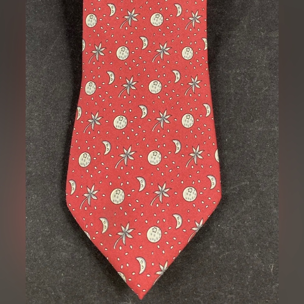 Vintage HERMES Red Burgundy Moon Stars Men's 100% Silk Skinny Neck Tie 7804 FA